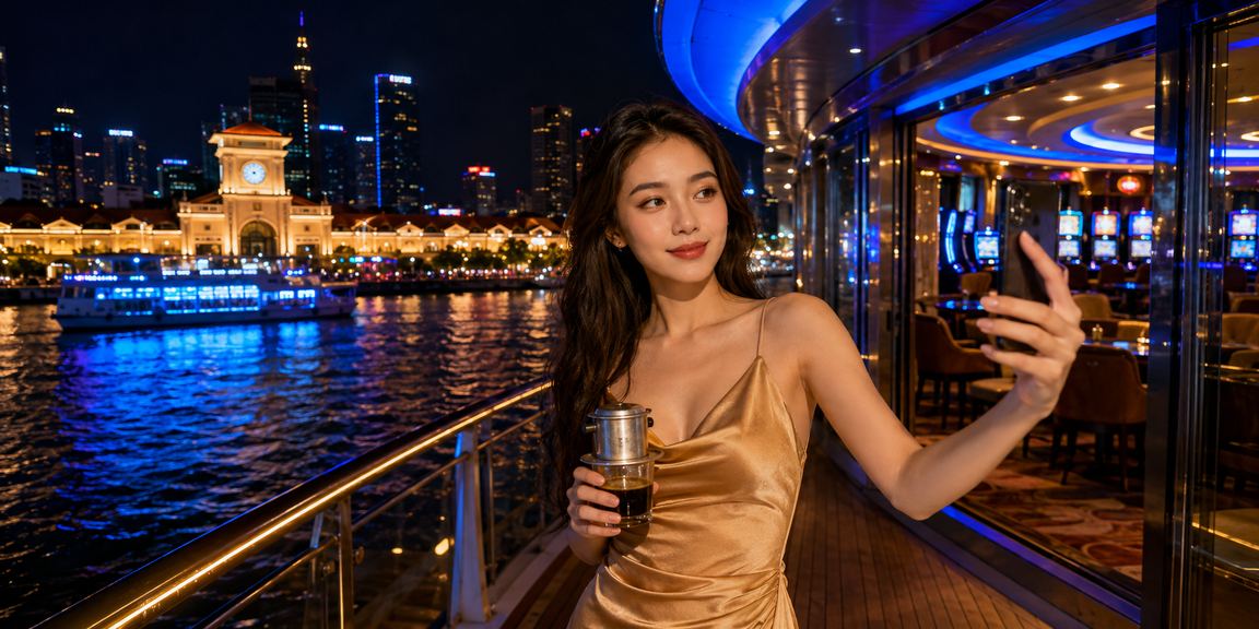 Người dùng tại TP. Hồ Chí Minh thưởng thức cà phê và chơi casino trên điện thoại mobile qua ứng dụng xsn